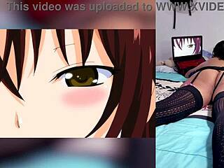 reacting to hentai blowjobs with cum on big tits, my stepbrother shows my fat ass