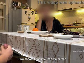 my husband jerking under a table front of my step mom and i right at the kitchen