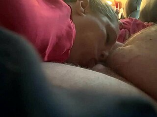 feeling the intense pleasure as the blonde cougar slut sucks and empties the monster cock