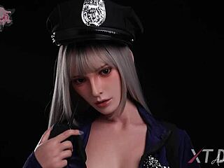 Hannah, blonde slut police officer, naked body at work