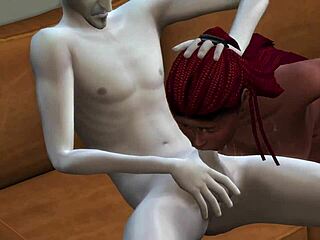 Intense blowjob and handjob action in Sims 4 game simulation.