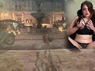 Sexy bimbo v copánkách a punčochách hraje Bayonetta díl 5 s intenzivní Lovense vibrací