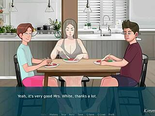 Best friend's mom interacts under the dinner table.