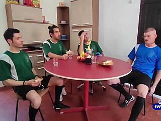 i'm on the soccer team, we put the lil whore to suck us all, bareback and anal