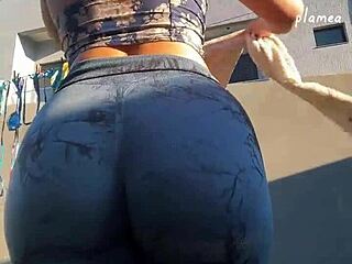 Latina Cousin's Big Ass Stretched In Tight Leggings