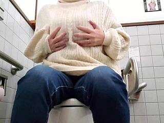 excited married woman masturbates in toilet