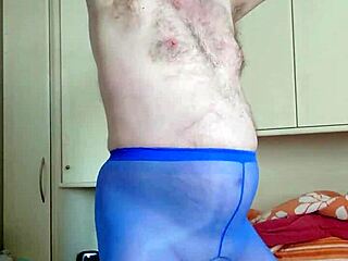 Having fun in blue leggings with massage and toe play