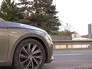 Sally indulges in public pissing scene outdoors