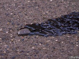 Sally indulges in public pissing scene outdoors