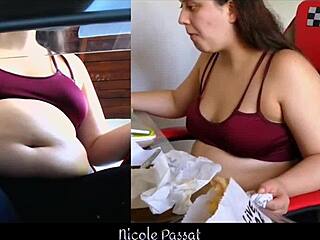Curvy Latina BBW feels emotional about gaining weight while teasing with big ass and belly