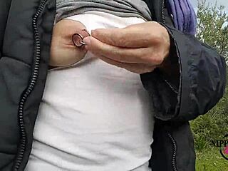 Kinky mother flashes pierced nipples and pussy on public street?