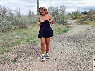 Big ass ebony walking upskirt in sneakers