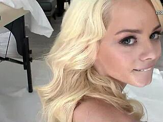 Elsa Jean's blonde slut rides big cock for facials