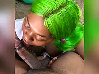 Green hair woman eats dick in pov scene
