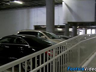 Busty Babe Gives Footjob Cumshot