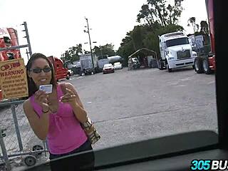 nerdy latina girl agrees to fuck for cash in public bus ride with blonde and brunette