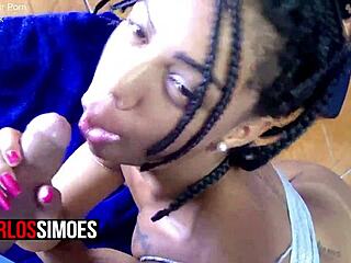 Athletic Brazilian mulata with big ass and tits licks muscular roommate in dorm lingerie before homemade sex