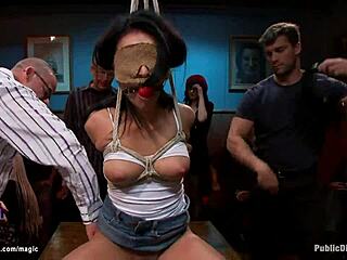 deep throat performer engaged in public fucking with pain, flashing, and domination