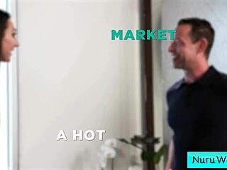 sexy teen 18+ brunette masseuse sliding her naked wet hot body on her client during nuru massage - brad newman andi rose