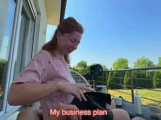 redhead couple enjoys deepthroat blowjob and doggystyle riding with natural big tits in risky outdoor public sex ending in cum on face