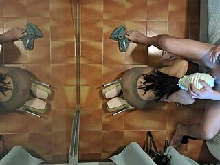 preview shows naked milf with pantyhose and heels giving a blowjob with swallowing