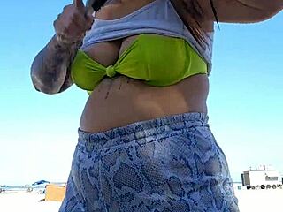 Exhibitionist boldly flashes while so wet that cock slides right in
