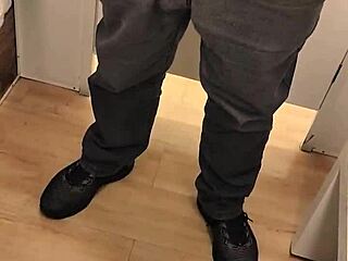 Quick handjob session with small cock in public shopping bathroom