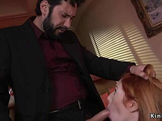 cop ties up redhead babe for rough bdsm anal fucking in bondage session