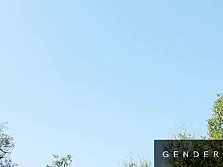 Blond trans gf smashed hard by bearded hunk bf outdoors