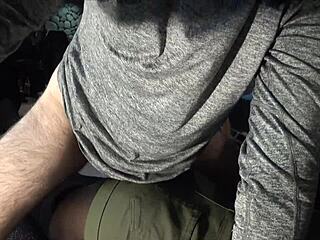 Assjob thigh fuck in green shorts
