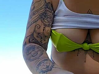 Exhibitionist boldly flashes while so wet that cock slides right in