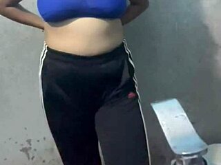 Student with big ass and tits goes crazy in hotel bathroom oiled up!