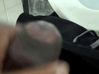 Masturbated in Restroom with Close-Up Cum on Shaved Cock!