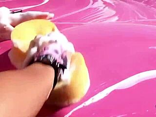 Blonde Lesbos Wash Car Seductively Before Outdoor Threesome With Strapon Fucking And Pussy Licking