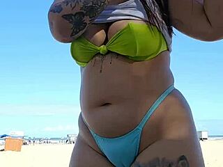 Exhibitionist boldly flashes while so wet that cock slides right in