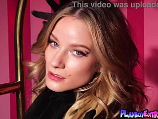 Skinny Blonde Teen Roxy Shaw Strips Naked from Lingerie in Petite Posing Session for Playboy with Small Tits on Display