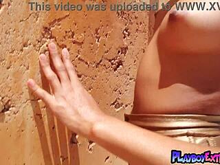 Petite Costa Rican Teen 18+ Katherinne Sofia Posing Naked Outdoors for Playboy with Skinny Brunette Erotic Striptease!