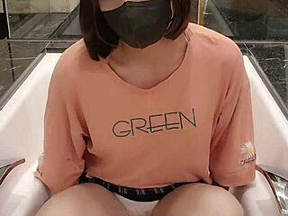 Shemale Ting Xuan Masturbates Barefoot in Skirt During Bathtub Soak