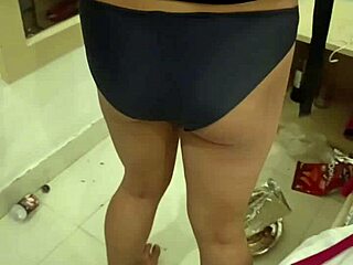 Student with big ass and tits goes crazy in hotel bathroom oiled up!