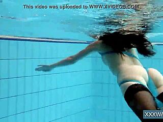 Caliente húngara Petra disfruta tiempo en piscina