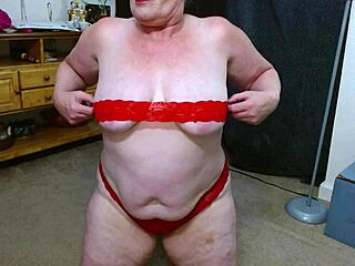 Whoa, check out thick and sexy dawnskye1962 stretching in red lace lingerie with big ass and tits!