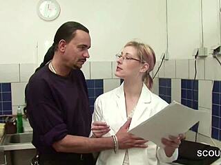 Petite skinny german teen virgin gets hardcore blowjob and monster cock fuck from boss at job