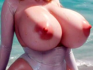 Beautiful Model Girl Feels Deep Emotions With Big Tits In AI Art