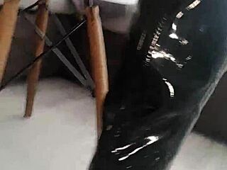 Veve Pops Balloons in Latex Stockings Using Sharp Object with Her Big Tits Exposed