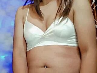 Transexual in pajamas casually gets ready for a solo masturbation session