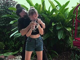 I punish her by tickling her cute feet outdoors