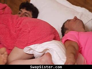 stepsisters tease stepbrothers into bedroom for doggystyle cowgirl riding in taboo orgy