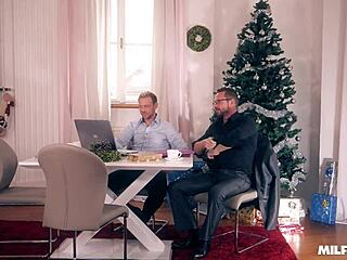 Ultra slutty milf Aletta Ocean uh she takes on xmas double penetration