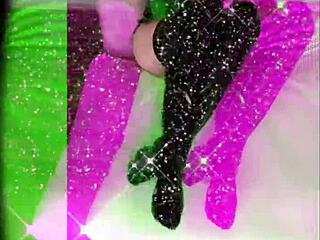 Dominant bitch in latex boots and glasses demands financial submission during fetish slave session