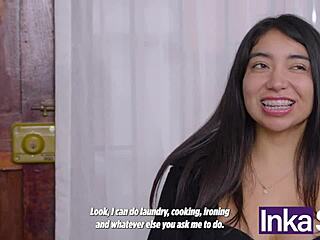 joven sirvienta mexicana de grandes tetas es follada con engaños por su jefe en un encuentro atletico con masaje